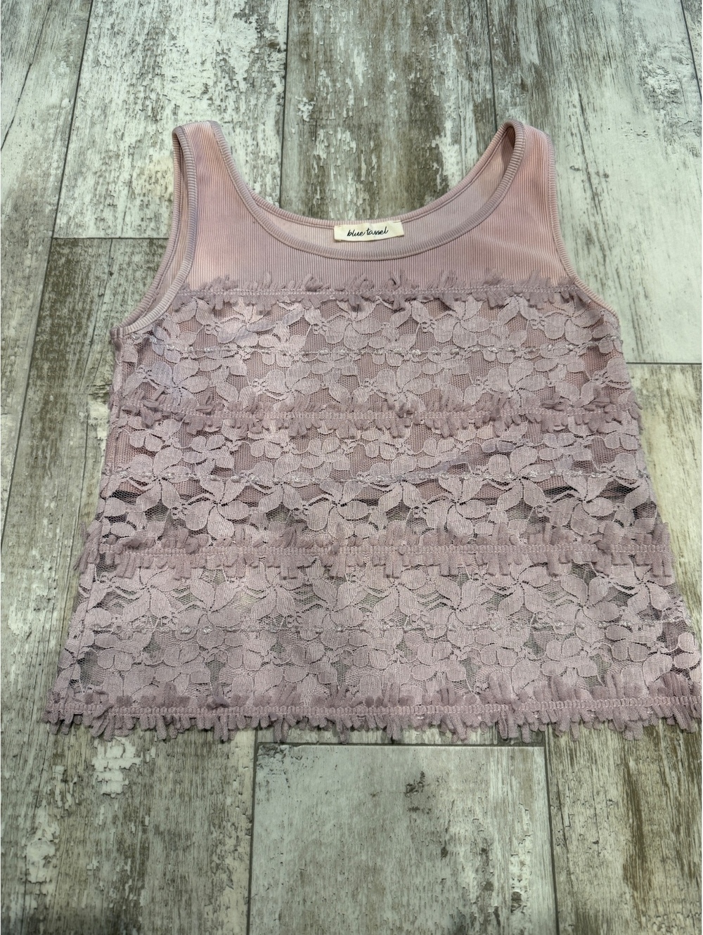 Blue Tassel Mauve Lace Tank Top Romantic Boho Fairycore